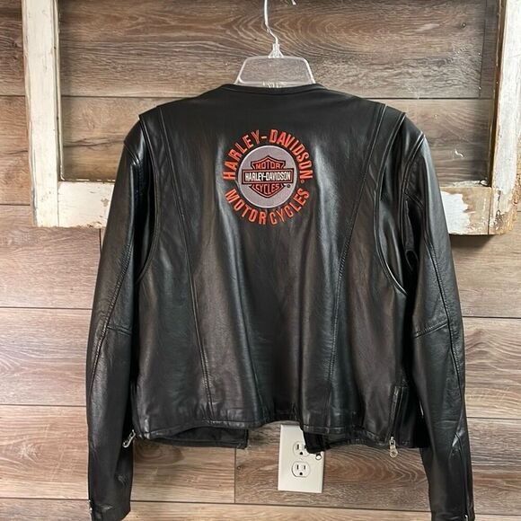 Harley Davidson Womens Leather Motorcycle Jacket Embroidered Logo Size XL Vtg - Picture 12 of 15